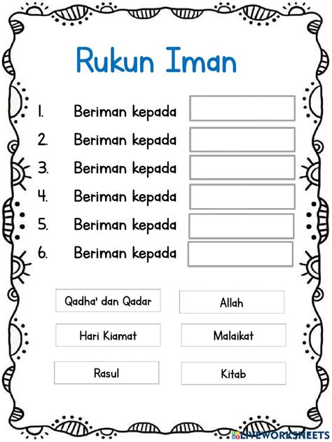 Latihan Rukun Iman Prasekolah Lembaran Kerja Pendidikan Islam Nbkomputer