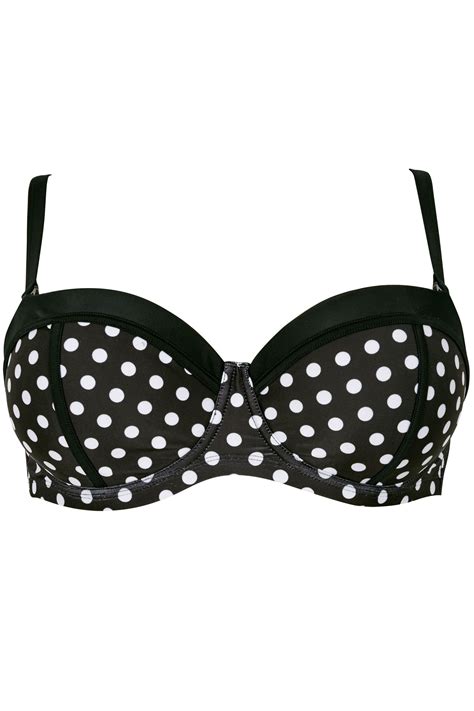 Black White Monochrome Polka Dot Wired Padded Bikini Top