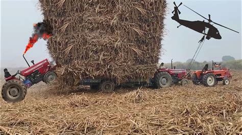 3 Tractors Pulling Heavy Loaded Sugarcane Trolley From Mud Tractors