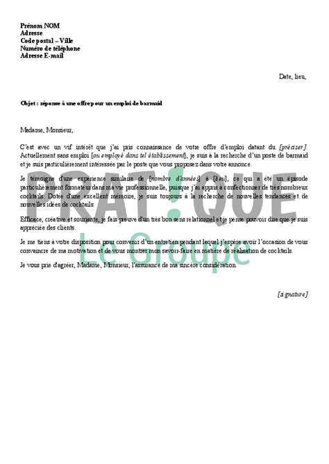 Lettre De R Ponse Une Offre Pour Un Emploi De Barmaid Pratique Fr