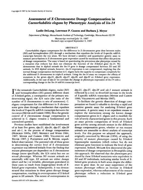 Assessment Of X Chromosome Dosage Compensation In Genetics