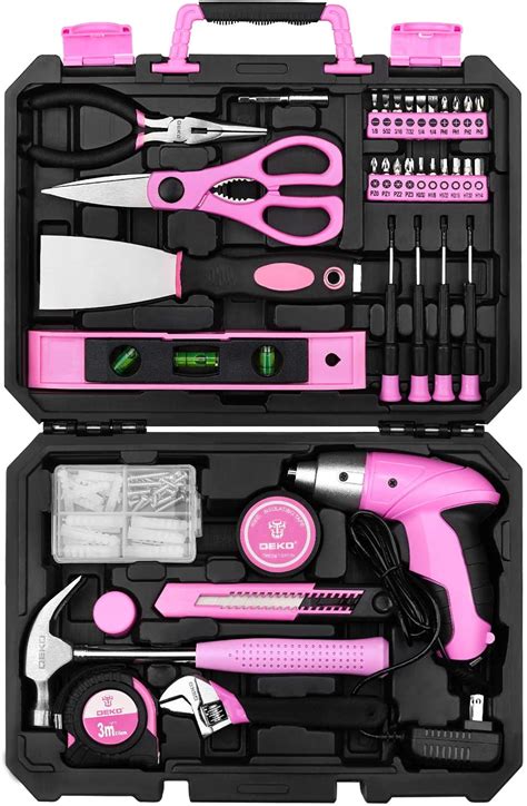 DEKOPRO Pink 98 Piece Tool Set General Household Hand Tool Kit With