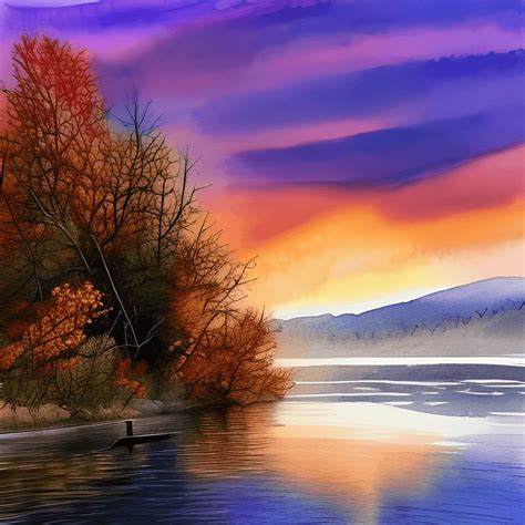 Beautiful Fall Sunset over a Lake · Creative Fabrica