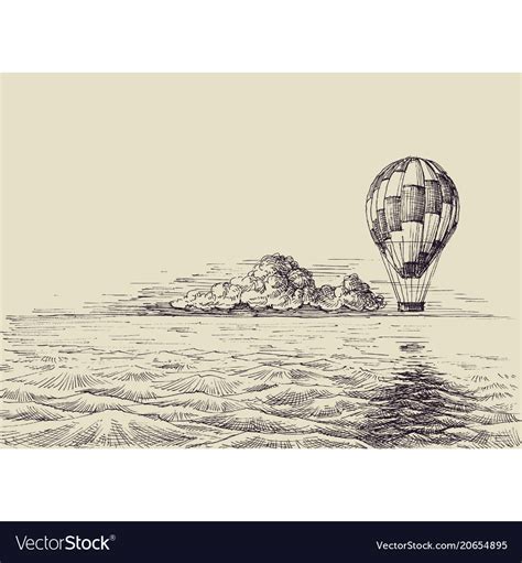 Hot Air Balloon Over The Sea Retro Style Vector Image