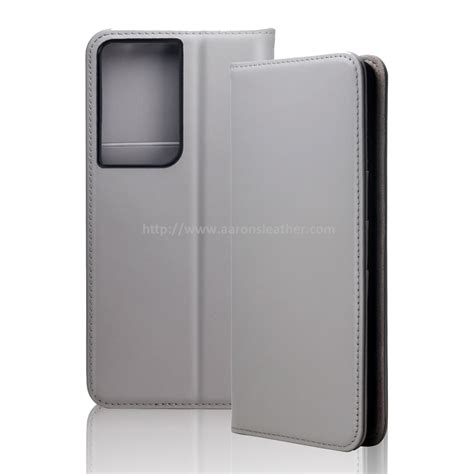 Full Grain Light Grey Leather Flip Case For Samsung Galaxy S21 Ultra Smartphone Cover Aarons