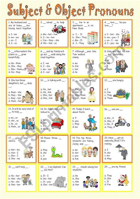 Subjective And Objective Pronouns Worksheets