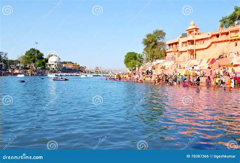 Hindu Pilgrimage Site Kshipra River Wide View At Great Kumbh Mela
