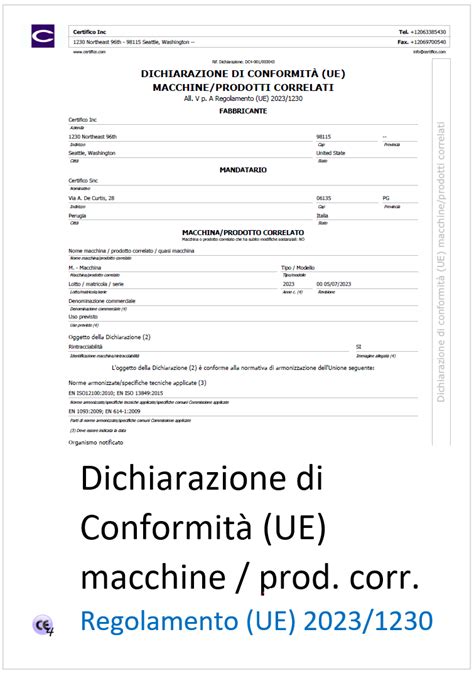 Modello Di Dichiarazione Di Conformit Ue Regolamento Macchine