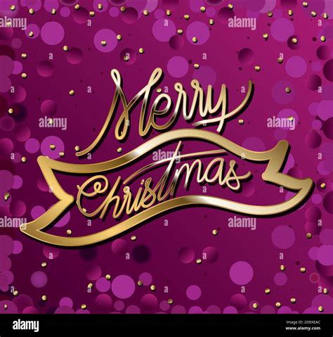 Merry Christmas In Gold Lettering On Golden Ribbon And Pink Background