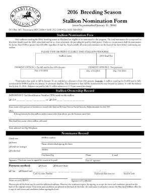 Fillable Online Breeding Season Stallion Nomination Form Fax Email