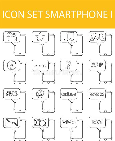 Drawn Doodle Lined Icon Set Smartphone I Stock Vector Illustration Of