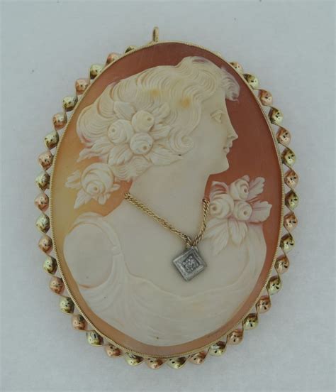 Very Large Antique K Gold Diamond Shell Cameo Pendant Brooch Ebay