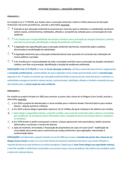 Educação Ambiental Atividade Teleaula I ATIVIDADE TELEAULA I