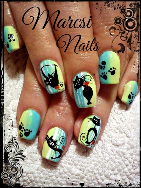 Cat Nail Cats Nail Art Hand Painting Cat Nail Black Cat Nail Cat