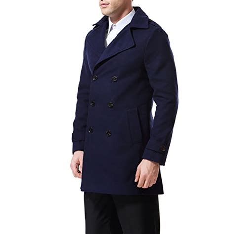 Aowofs Men S Double Breasted Overcoat Pea Coat Classic Wool Blend