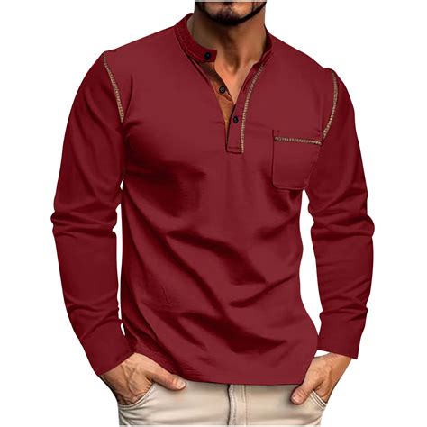 APEXFWDT Mens Long Sleeve Henley Shirts Casual Button Up Collared Shirt