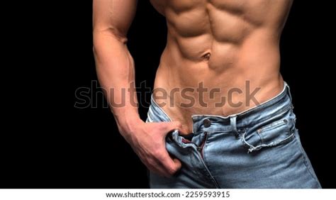 Closeup Torso Shirtless Muscular Man Posing Stock Photo 2259593915