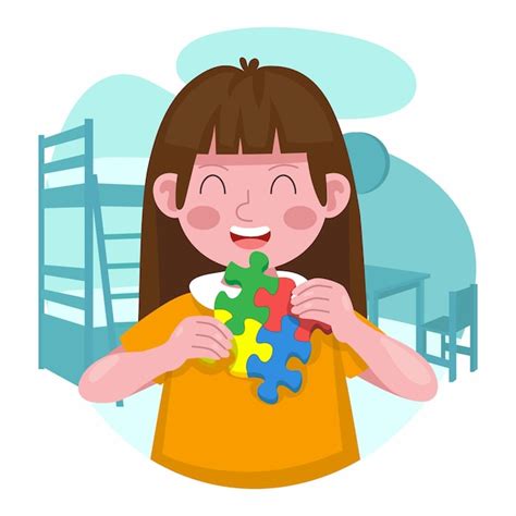 Premium Vector | Children playing puzzles in the room