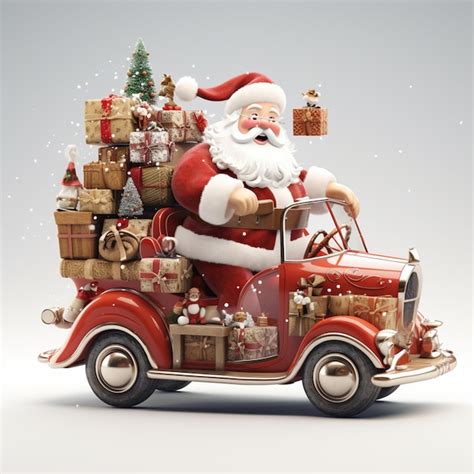 Premium AI Image Santa Claus Driving A Red Truck With Lots Of