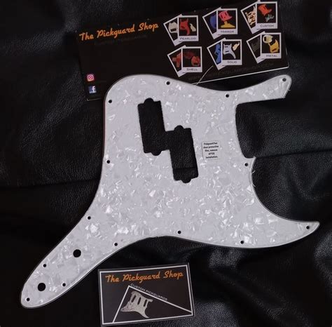 Custom Pickguard For Squier Jazz Bass Mark Hoppus Spec White Pearloid Thepickguardshop