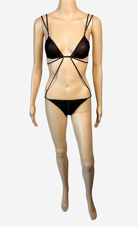 Tom Ford For Gucci F W Bondage Studded Wrap Black Sheer Bodysuit Lingerie At StDibs