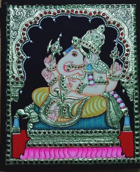 Vinayagar 3 Tanjore Painting 10 X 12 International Indian Folk