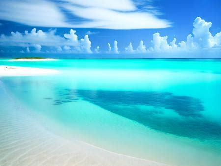 A Sandy Beach With Clear Blue Water And White Sand Image Design Id