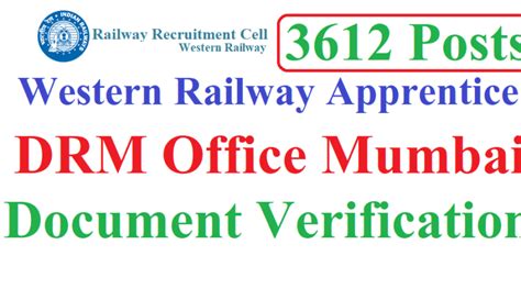 Western Railway DRM Office Mumbai Apprentice Document Verification 2022