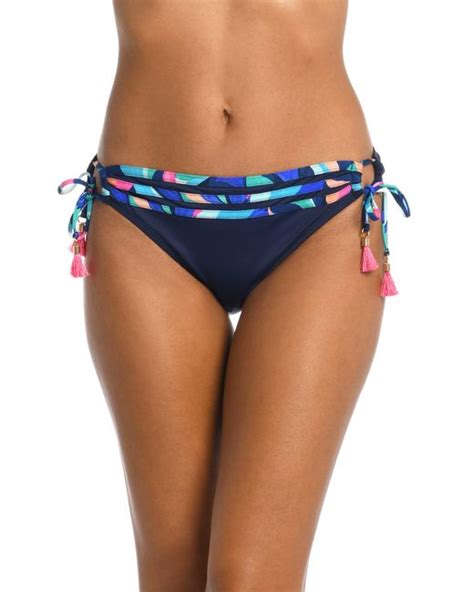 La Blanca Painted Adjustable Loop Hipster Bikini Bottoms In Blue Lyst