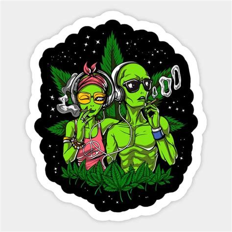 Alien Hippies Smoking Weed Alien Weed Sticker Teepublic