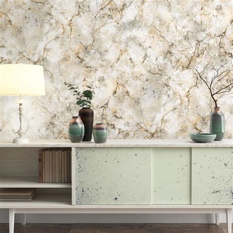 Verona Taupe Gold Wallpaper | Marble Wallpaper | B&M Stores