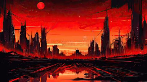 Cyberpunk City Art Red Desktop Background Wallpaper Stock Illustration ...