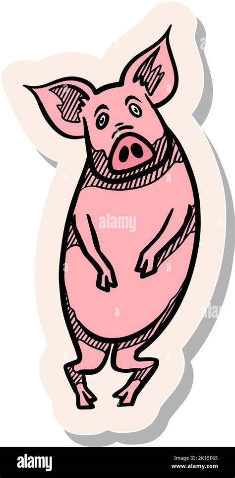 Hand Drawn Hand Standing Pig In Sticker Style Vector Illustration Stock