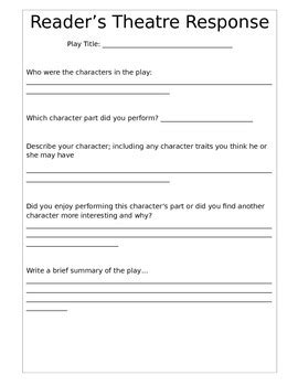 Reader S Theatre Writing Response Worksheet By Teachingly Yours Tpt