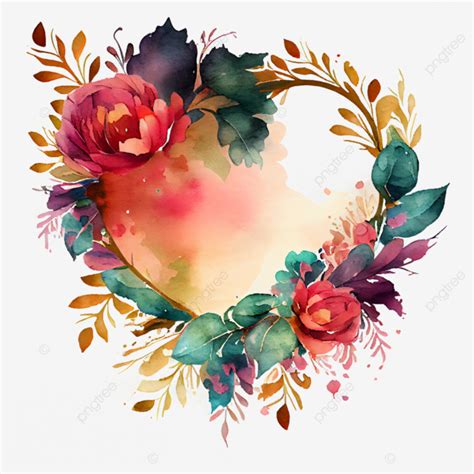 Lovely Colorful Watercolor Flower Wreath In Heart Shape Border Heart