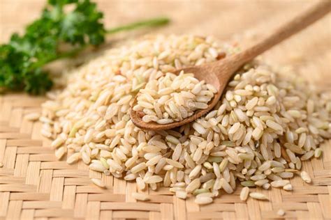 Organic Thai Brown Rice Grain Healthy Food Ingredients Stock Image