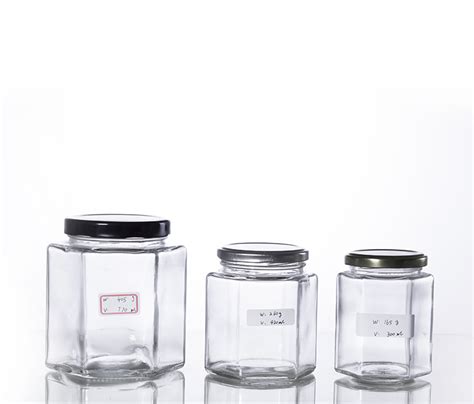 Hexagonal Glass Honey Jars With Metal Screw Cap