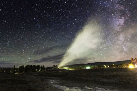 Astrophotography Blog: Yellowstone Night Landscape Geyser eruption ...