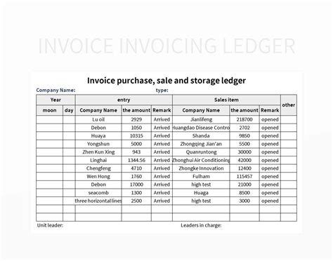 Invoice Invoicing Ledger Excel Template And Google Sheets File For Free