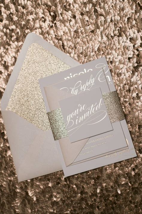 Foil Rose Gold Glitter Wedding Invitations Sample Cynthia