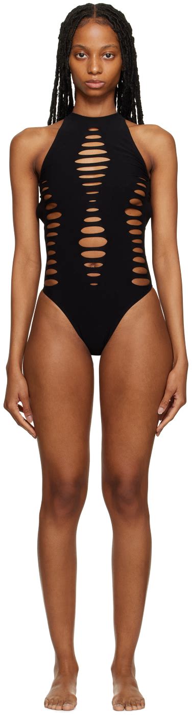 Black Cutout One Piece Swimsuit By Versace Underwear On Sale