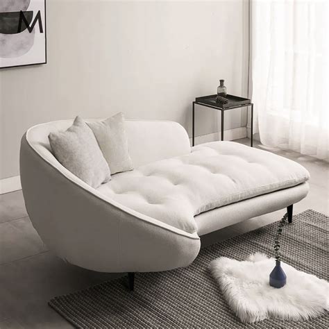 Modern Chaise Longue Sofa Upholstered Linen Sofa 3-Seater Sofa in Steel Legs - Living Room ...