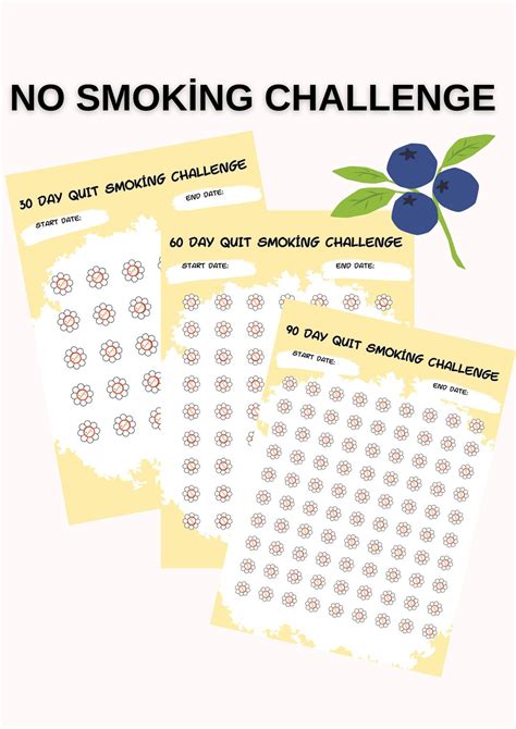 Quit Smoking Printable Challenge Stop Smoking Tracker 30 60 90 Day