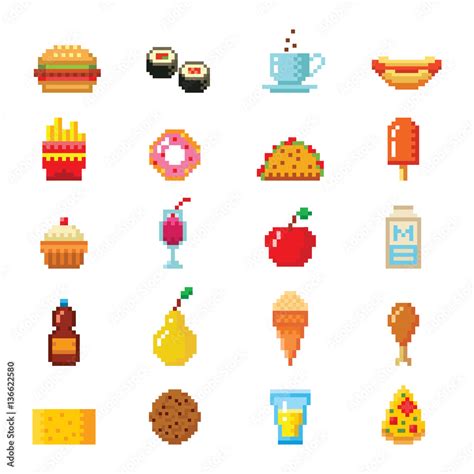 Pixel art food computer design icons vector. Stock Vector | Adobe Stock