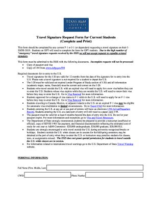 Fillable Online Tamuc Travel Signature Request Form For Current