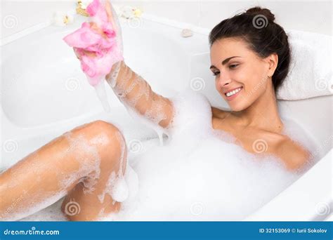 Young Woman Takes Bubble Bath Stock Image Image Of Enjoy Caucasian