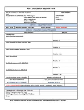 Fillable Online NSP 1 Drawdown Request Form State Of Delaware Fax