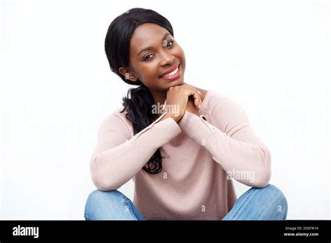 Close Up Portrait Of Beautiful Young Black Woman Smiling With Hands