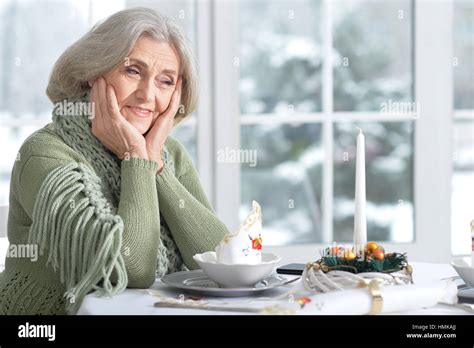 Mature Woman In Cafe Stock Photo Alamy