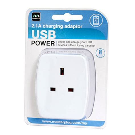 Masterplug 1 Gang 2 USB 2.1A 3-Pin Charging Adapter Power and Charge ...